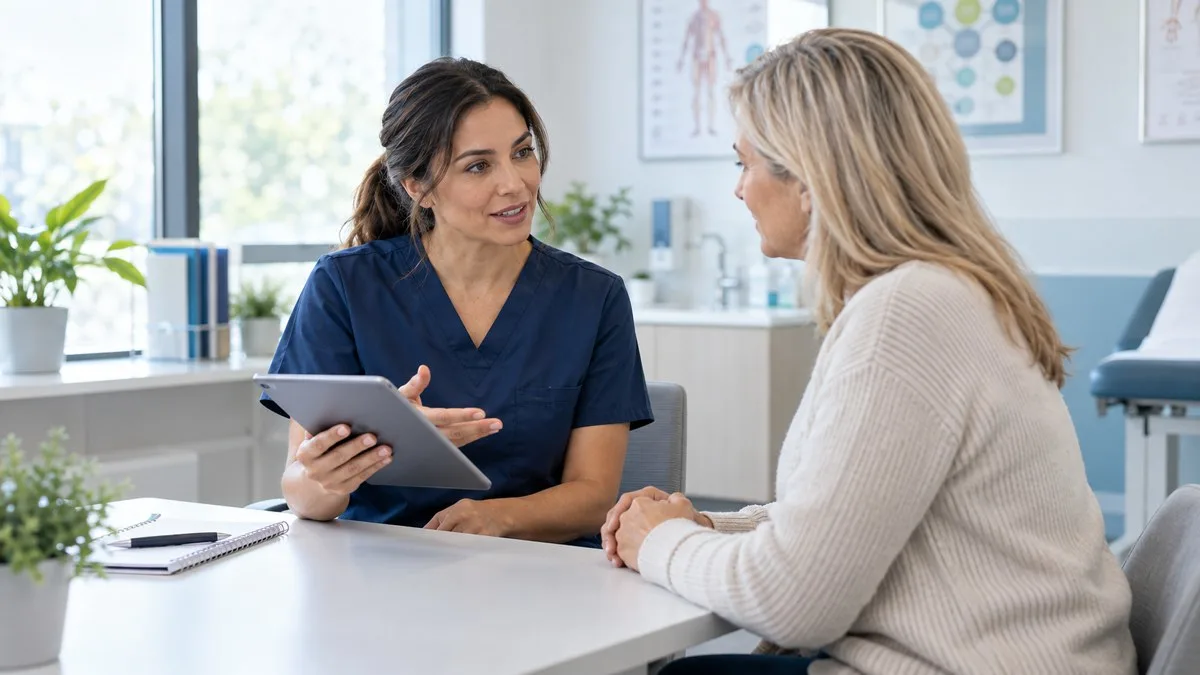 A clinician discussing nutritional care with an adult patient